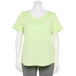 Plus Size Tek Gear® Essential Short Sleeve V-Neck Tee -Adidas shop 3112953 Green Love