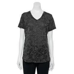 Petite Tek Gear® Moisture-Wicking V-Neck Tee -Adidas shop 3220626 Black Burnout