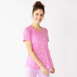 Petite Tek Gear® Moisture-Wicking V-Neck Tee -Adidas shop 3220626 Violet Burnout