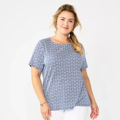 Plus Size Croft & Barrow® Essential Crewneck Tee -Adidas shop 3521568 Blue Foulard Tile