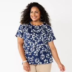 Plus Size Croft & Barrow® Essential Crewneck Tee -Adidas shop 3521568 Navy Big Floral