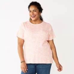 Plus Size Croft & Barrow® Essential Crewneck Tee -Adidas shop 3521568 Peach Easy Floral