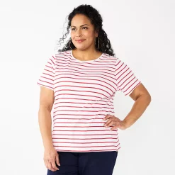 Plus Size Croft & Barrow® Essential Crewneck Tee -Adidas shop 3521568 Red Clean Stripe