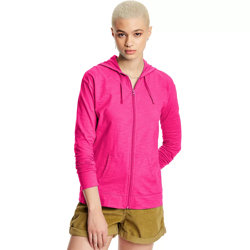 Women's Hanes® Slub Jersey Full Zip Hooded Sweatshirt 4 Women's Hanes® Slub Jersey Full Zip Hooded Sweatshirt - Image 2