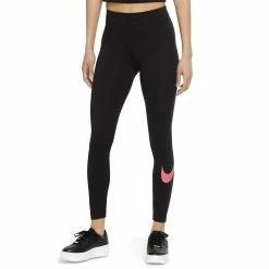 Women's Nike Sportswear Essential Swoosh Midrise Leggings -Adidas shop 4509115 Black Archaeo Pink