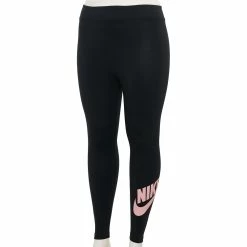 Plus Size Nike Sportswear Essential High-Waisted Leggings -Adidas shop 4509275 Black Pink Glaze