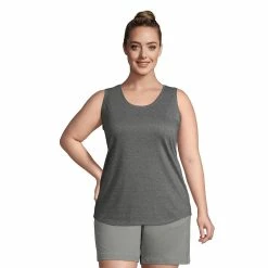 Plus Size Lands' End Scoopneck Tunic Tank -Adidas shop 4532958 Charcoal Heather