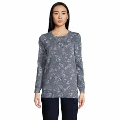 Women's Lands' End Sport Knit Sweatshirt Tunic -Adidas shop 4571799 Navy Chevron Floral