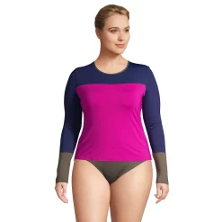 Plus Size Lands' End UPF 50 Long Sleeve Rash Guard -Adidas shop 4574834 Crimson Rose Navy