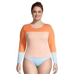 Plus Size Lands' End UPF 50 Long Sleeve Rash Guard -Adidas shop 4574834 Ginger Peach Aqua