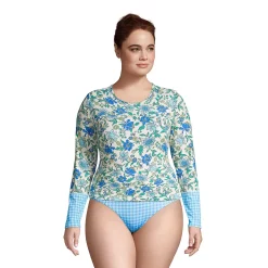 Plus Size Lands' End UPF 50 Long Sleeve Rash Guard -Adidas shop 4574834 Lotus Floral Gingham