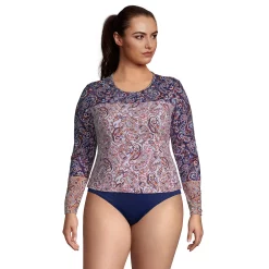 Plus Size Lands' End UPF 50 Long Sleeve Rash Guard -Adidas shop 4574834 Navy Paisley Mix
