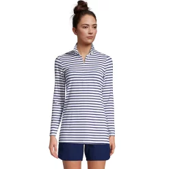 Petite Lands' End 1/4-Zip UPF 50 Rash Guard Cover-Up -Adidas shop 4574976 White Deep Sea Stripe