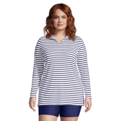 Plus Size Lands' End 1/4-Zip UPF 50 Rash Guard Cover-Up -Adidas shop 4574977 White Deep Sea Stripe