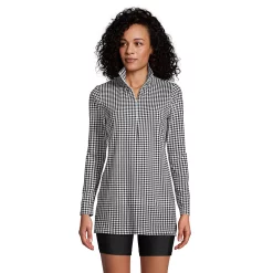 Women's Lands' End 1/4-Zip UPF 50 Rash Guard Cover-Up -Adidas shop 4574979 Black White Gingham