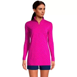 Women's Lands' End 1/4-Zip UPF 50 Rash Guard Cover-Up -Adidas shop 4574979 Crimson Rose Pink Geo