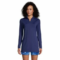 Women's Lands' End 1/4-Zip UPF 50 Rash Guard Cover-Up -Adidas shop 4574979 Deep Sea Navy