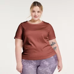 Plus Size FLX Balance Ribbed Crewneck Tee -Adidas shop 4656797 Chic Burgundy
