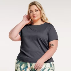 Plus Size FLX Balance Ribbed Crewneck Tee -Adidas shop 4656797 Plum Sherry