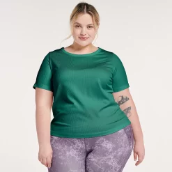 Plus Size FLX Balance Ribbed Crewneck Tee -Adidas shop 4656797 Vintage Moss