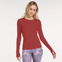 Women's FLX Balance Ribbed Crewneck Tee -Adidas shop 4657217 Chic Burgundy