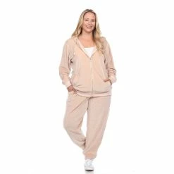 Plus Size White Mark 2-Piece Velour Tracksuit Set -Adidas shop 4659484 Beige