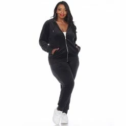 Plus Size White Mark 2-Piece Velour Tracksuit Set -Adidas shop 4659484 Black