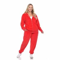 Plus Size White Mark 2-Piece Velour Tracksuit Set -Adidas shop 4659484 Bright Red