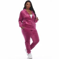 Plus Size White Mark 2-Piece Velour Tracksuit Set -Adidas shop 4659484 Fuchsia