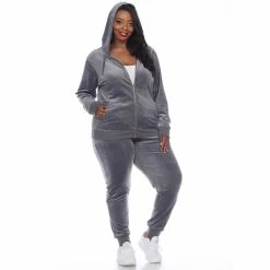 Plus Size White Mark 2-Piece Velour Tracksuit Set -Adidas shop 4659484 Grey