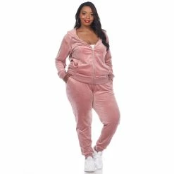 Plus Size White Mark 2-Piece Velour Tracksuit Set -Adidas shop 4659484 Pink