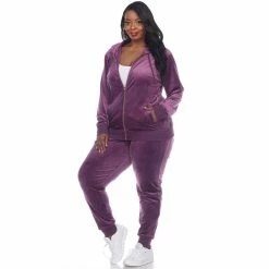 Plus Size White Mark 2-Piece Velour Tracksuit Set -Adidas shop 4659484 Purple