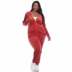 Plus Size White Mark 2-Piece Velour Tracksuit Set -Adidas shop 4659484 Red