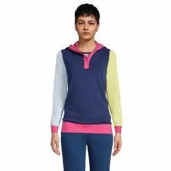 Women's Lands' End Serious Sweats Button-Front Hoodie -Adidas shop 4923137 Deep Sea Navy Block