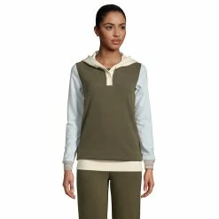 Women's Lands' End Serious Sweats Button-Front Hoodie -Adidas shop 4923137 Forest Moss Colorblock