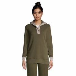 Women's Lands' End Serious Sweats Button-Front Hoodie -Adidas shop 4923137 Forest Moss Stripe