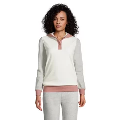 Women's Lands' End Serious Sweats Button-Front Hoodie -Adidas shop 4923137 Ivory Colorblock