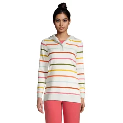 Women's Lands' End Serious Sweats Button-Front Hoodie -Adidas shop 4923137 Ivory Multi Stripe