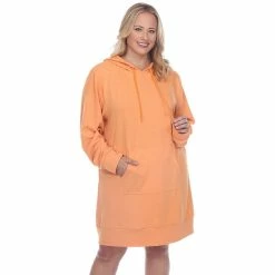 Plus Size White Mark Hooded Sweatshirt Dress -Adidas shop 4927775 Creamsicle