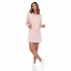 Women's White Mark Hooded Sweatshirt Dress -Adidas shop 4945286 Blush