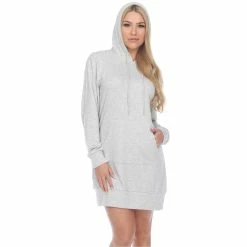 Women's White Mark Hooded Sweatshirt Dress -Adidas shop 4945286 Gray