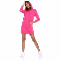 Women's White Mark Hooded Sweatshirt Dress -Adidas shop 4945286 Hot Pink