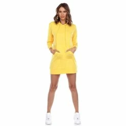 Women's White Mark Hooded Sweatshirt Dress -Adidas shop 4945286 Yellow