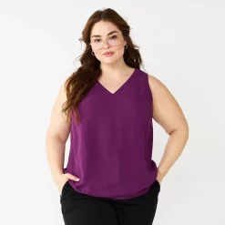 Plus Size Nine West Essential V-Neck Tank -Adidas shop 4952917 Pansy Plum