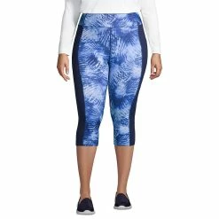 Plus Size Lands' End Active Compression Capri Leggings -Adidas shop 4957254 Navy Tie Dye Palm