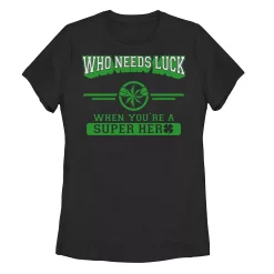 Juniors' Marvel Captain Marvel Who Needs Luck St. Patrick's Day Graphic Tee