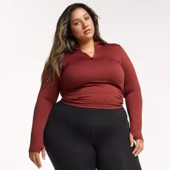 Women's FLX Balance Ribbed Quarter-Zip Mockneck Top -Adidas shop 5027960 Chic Burgundy