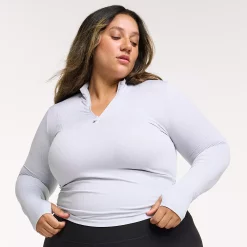 Women's FLX Balance Ribbed Quarter-Zip Mockneck Top -Adidas shop 5027960 Cool Daisy