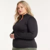 Women's FLX Balance Ribbed Quarter-Zip Mockneck Top -Adidas shop 5027960 Mineral Black