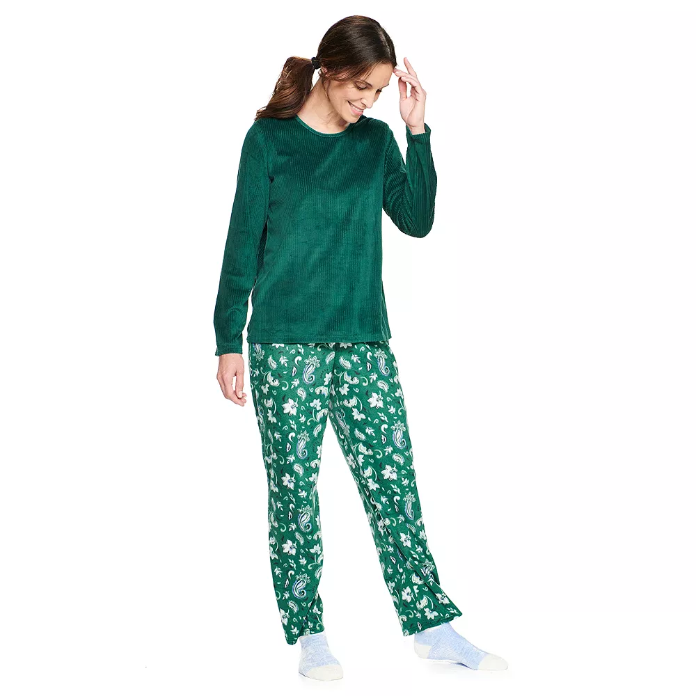 Women's Croft & Barrow® Velour Long Sleeve Pajama Top & Pajama Pants Set 3 Women's Croft & Barrow® Velour Long Sleeve Pajama Top & Pajama Pants Set